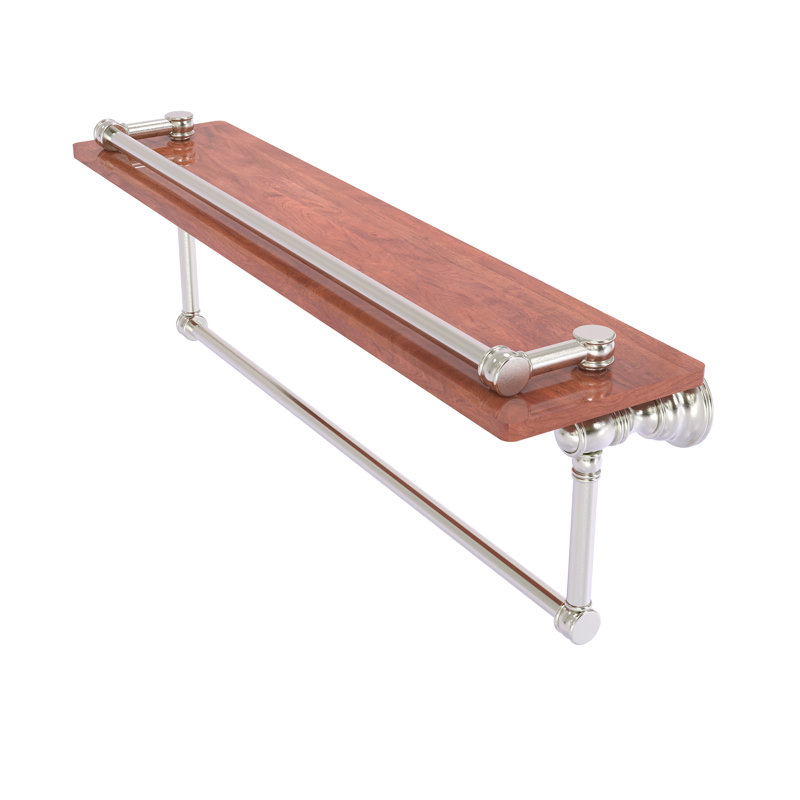 Freyja Ironwood Bracket Shelf with Towel Bar, 5.54" H x 22" W x 7.4" D, Satin Nickel