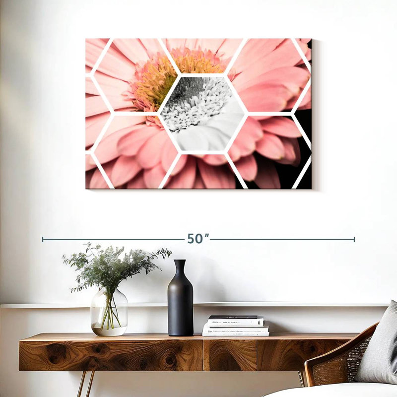 Harnek Pink Gerbera Hexagon, 24" H x 36" W