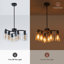 Lustres en nickel brossé de style campagnard moderne pour la salle à manger au-dessus de la table, lustre argenté 6 lumières pour le salon de l'îlot de cuisine, abat-jour en verre-767743448