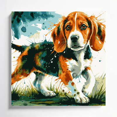 Dogs Beagle White Canvas Wall Art