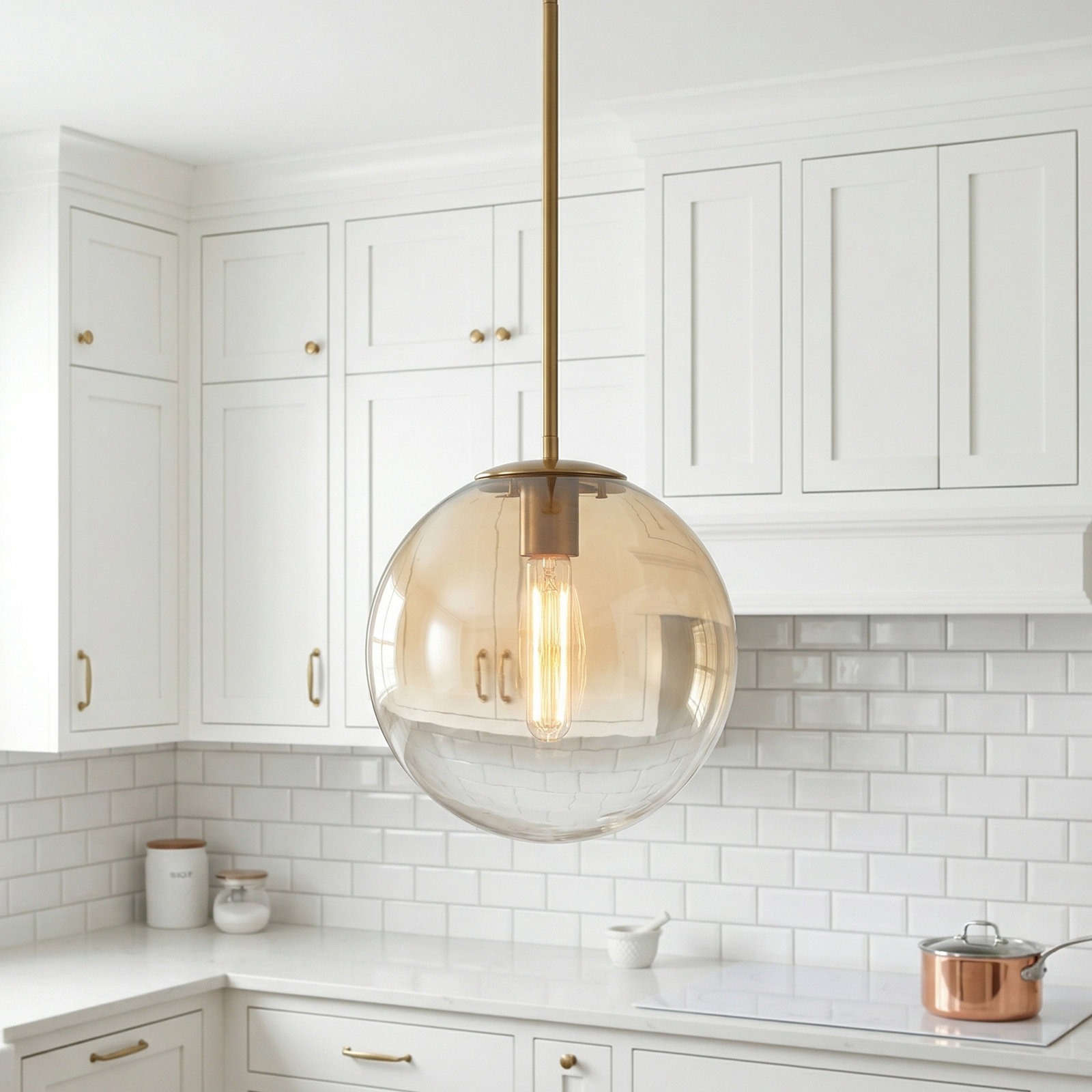 Dimmable Glass Globe Single Light Pendant, Brushed Gold