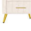 Table de chevet rembourrée en bois avec 3 tiroirs et pieds et poignées en métal, table de chevet avec plan de travail autocollant marbré - beige-128977490