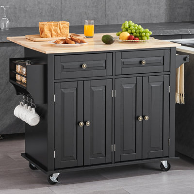 Chamara Rolling Kitchen Island with Manufactured Wood Top by Lark Manor
