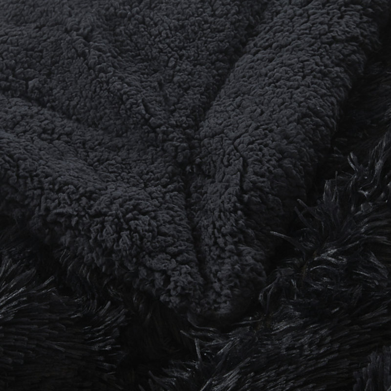 Long jeté en imitation fourrure de type sherpa à poil long très élégant Shaggy, l 50 po x L 65 po, Noir