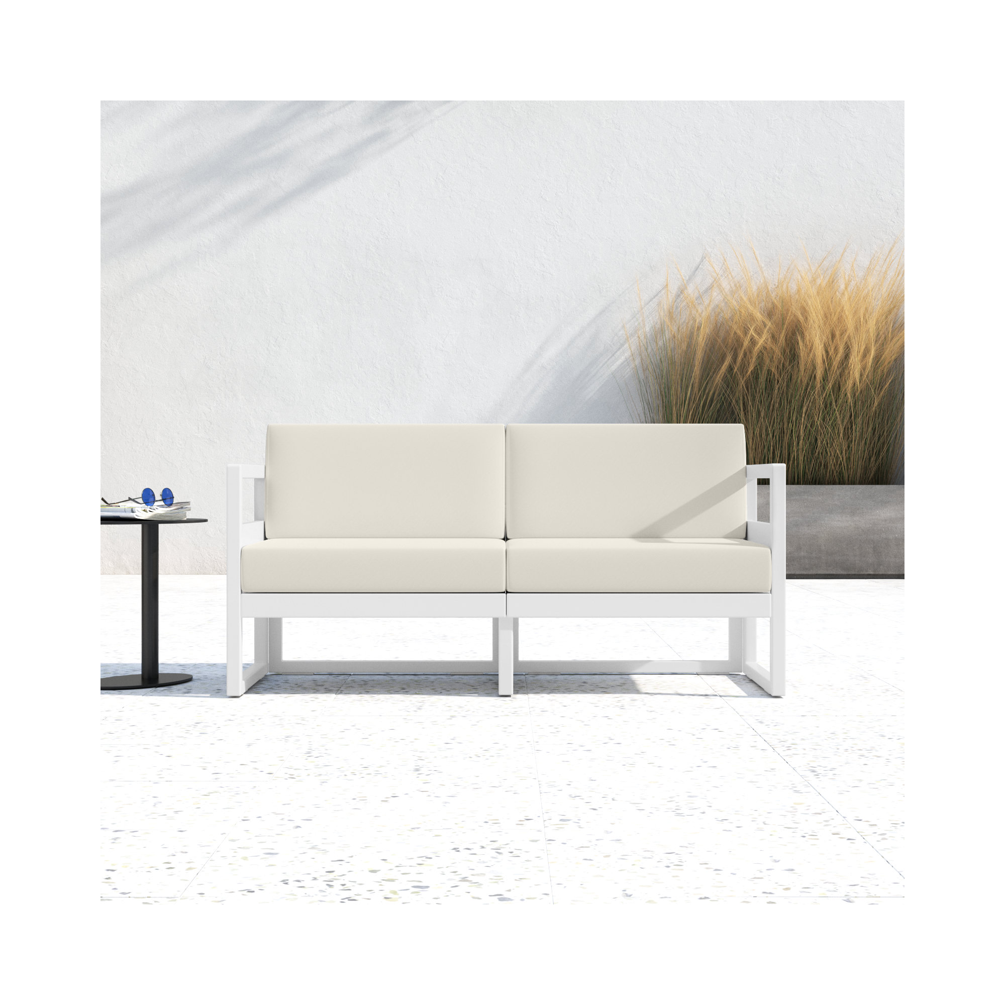 Lane 58'' Wide Straight Loveseat with Cushions, White, Natural