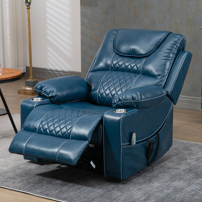 38.2'' Wide Oversized Power Lift Recliner Chair with Heat & Massage, Blue Faux Leather