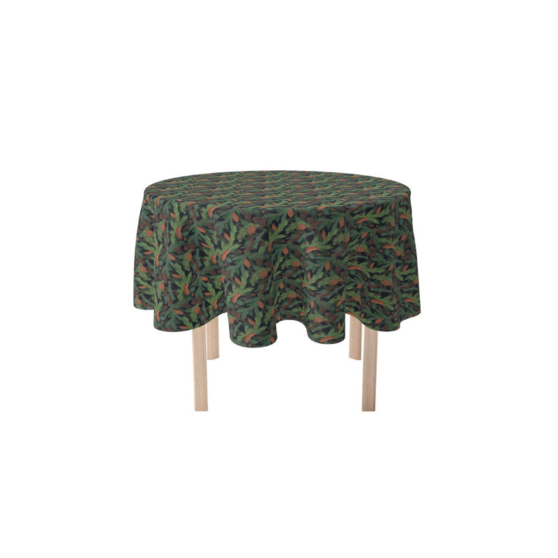 Geometric Round Christmas Tablecloth, 96" x 96", Fir Branches and Green Pines