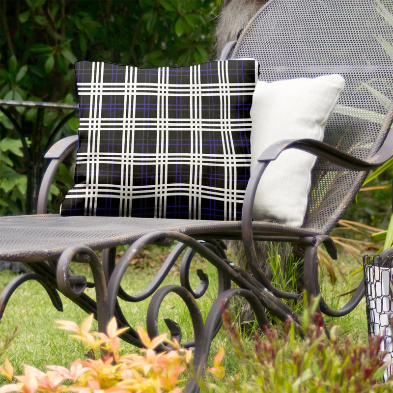 Housse de coussin d'extérieur carré R-Baltimore Football, 16 po x 16 po, Noir / mauve / blanc R-Baltimore