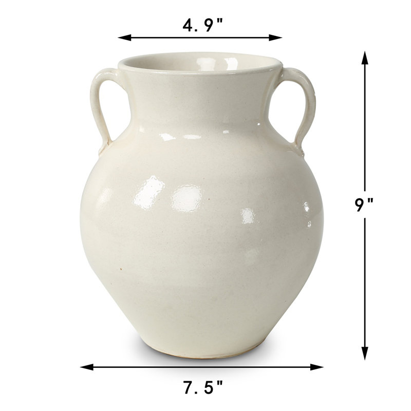 Approx. 9" High Off Whtie Ceramic Vase with Two Handles