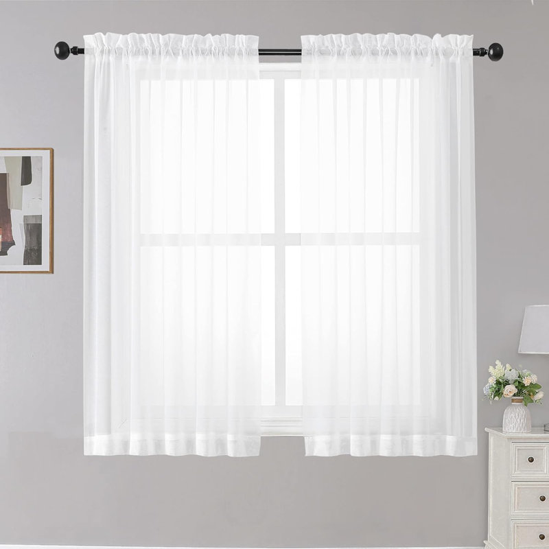 Short Sheer Curtains 2 Panels For Bathroom Window, Rod Pocket Light Filtering Sheer Tier Curtains For Small Kitchen Laundry Room, RV, Camper Travel Trailers