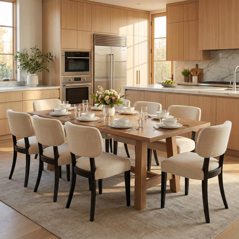 Ahn Wooden Dining Chairs Set of 8, Modern Fabric Upholstered Dining Room Chair Kitchen Chairs, Farmhouse Dinner Chair for Kitchen Dining Room 