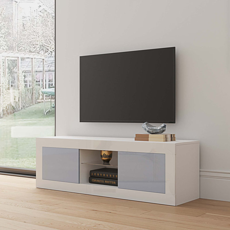 Meuble télé pour téléviseur de 55 po ou moins Cayeman, Blanc / gris