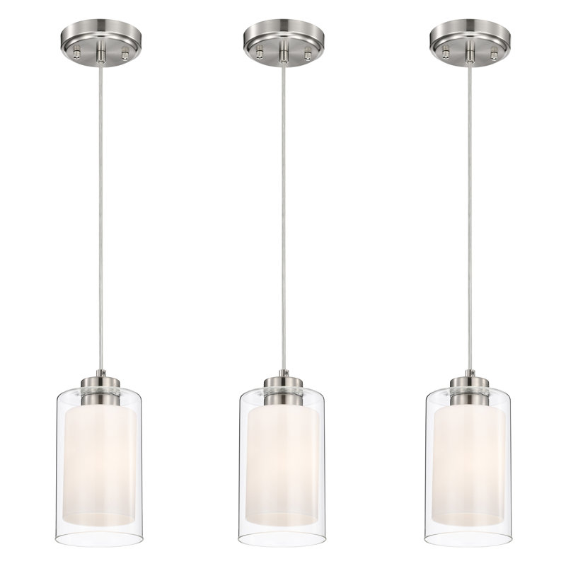     Niyon 1-Light Clear Glass and White Glass Shades Mini Pendant Light, Brushed Nickel