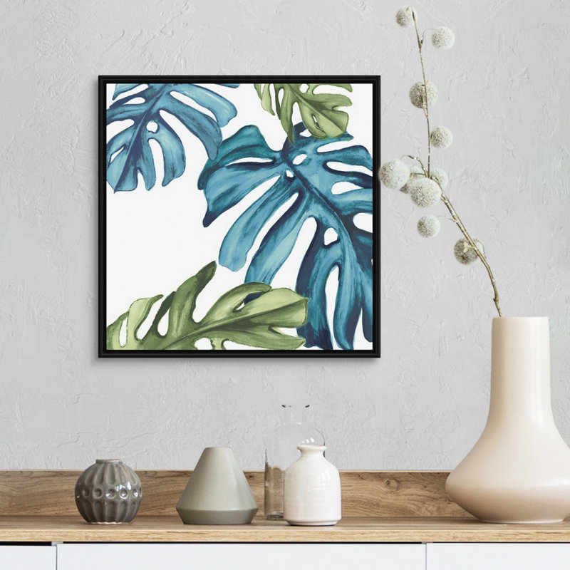 «Palm Leaves I» par Eva Watts - reproduction d'art sur toile, H 18 po x l 18 po x P 1,75 po, Cadre noir