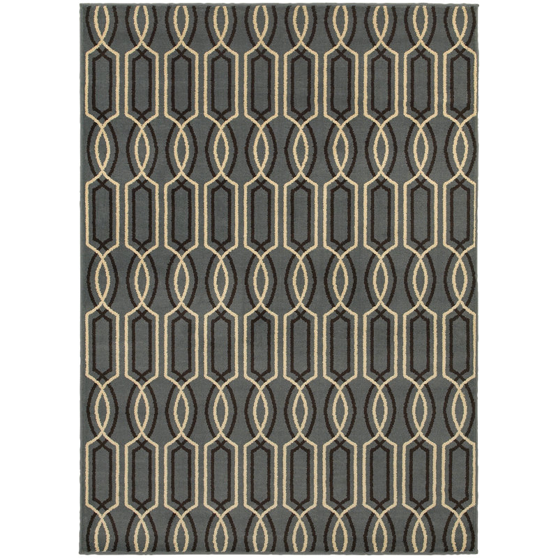 Tapis géométrique bleu / ivoire Caylor, Rectangle 9 pi 10 po x 12 pi 10 po