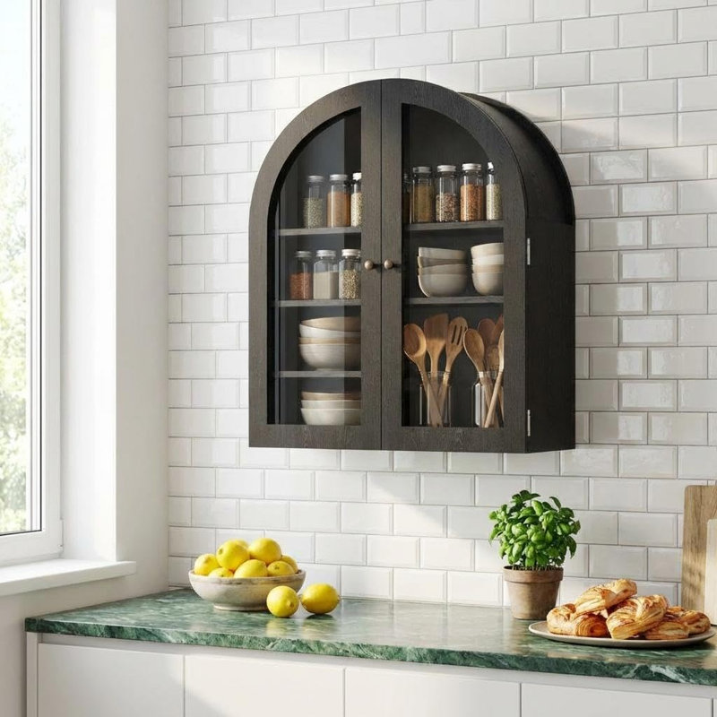 Solid Wood Oval Accent Cabinet, Black
