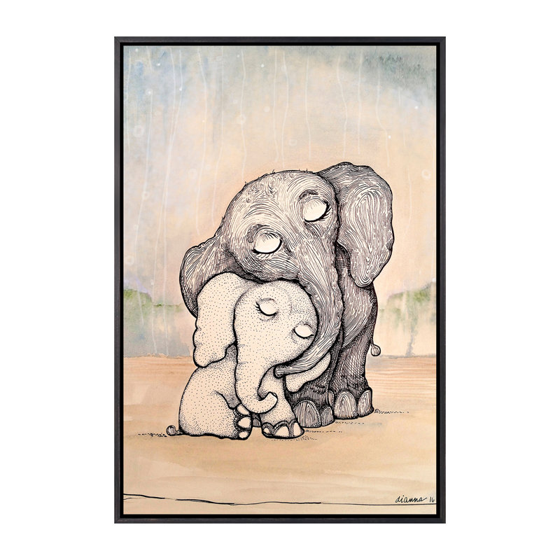 «Whimsical Mom and Baby Elephant» par Diannart - impression d'art graphique, H 26 po x l 18 po x 1,5 po, Pas de tapis
