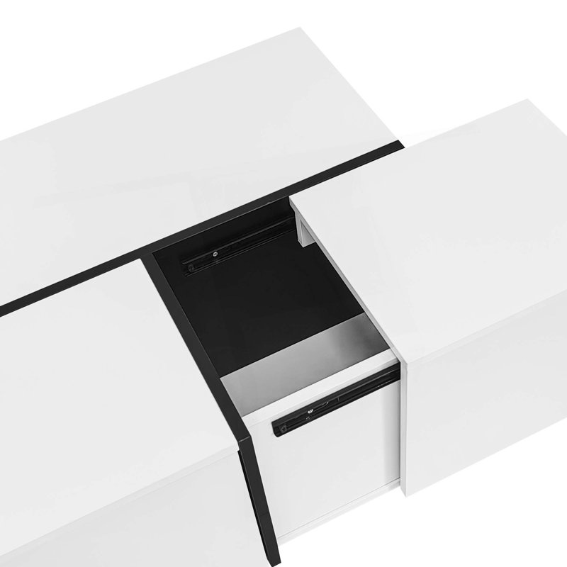 Multifonctionnelle, table basse à rallonge de 47,2 po et 72,7 po, finition brillante, tiroirs, espaces de rangement cachés, table à rallonge fonctionnelle et élégante avec 2 tiroirs et pour le salon