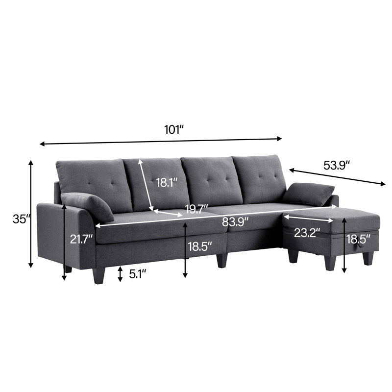 Canapé modulaire rembourré 3 pièces Kurumi, Polyester gris clair