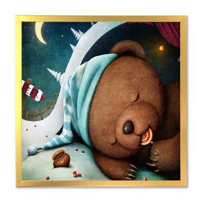 «Bear Sleeping In The Den», reproduction d'art sur toile pour enfants