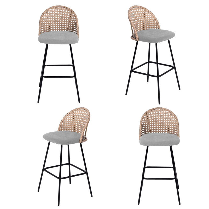 Upholstered Chenille Bar Stool, Light Grey