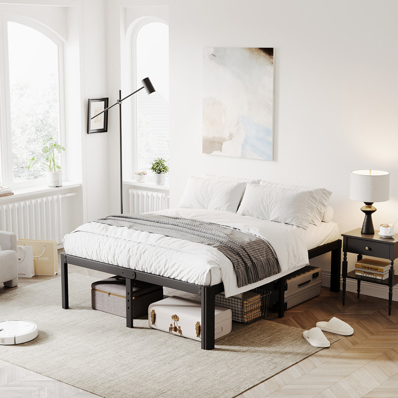 Tykesha 12" Heavy Duty Bed Frame No Box Spring Needed, Metal Platform Bed Frame with Round Corners, Queen