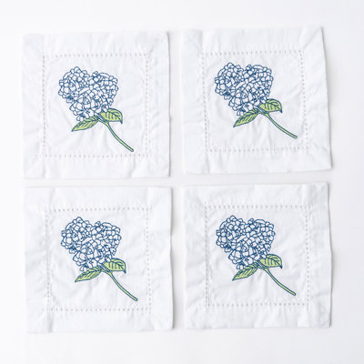 Ensemble de serviettes de table brodées Hydrangea