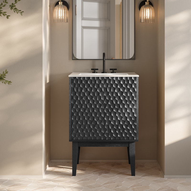 Bosse 24" Freestanding Bathroom Vanity in Black Oak with Sink Top, Black Oak, White, Single-Hole