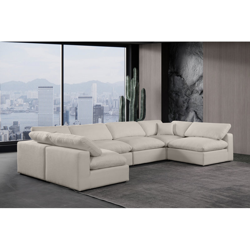 Canapé modulaire 6 pièces rembourré, Tissu beige texturé en lin