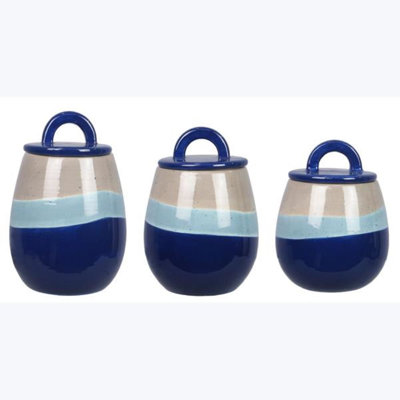 Ceramic Artistic Blue 3 Pcs Canister Set