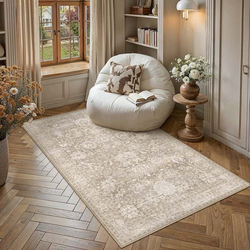 Tapis beige / brun / bleu Aurelia, Beige, Rectangle 3'x 5'
