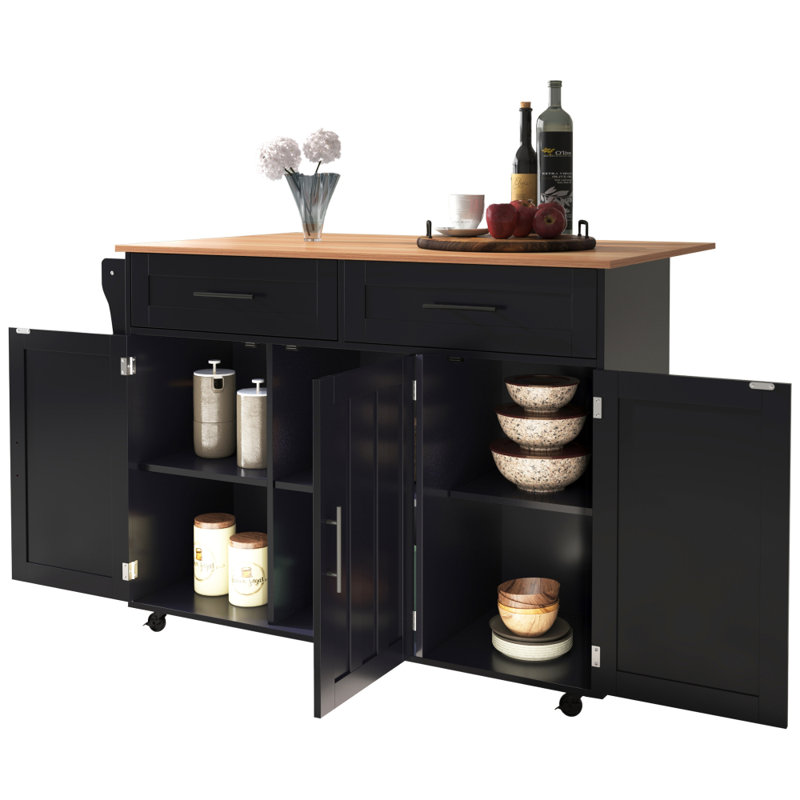 120 cm W Kitchen Island with Top, Black