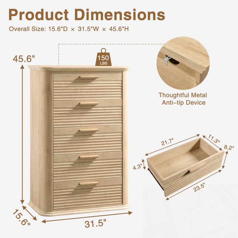 Accent chests with 5 drawers, Natural