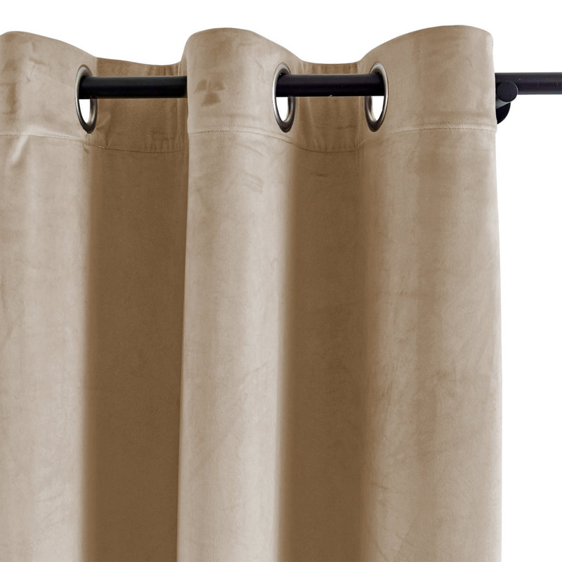 Heavy Velvet Eyelet Ready Made Thermal Drapes & Curtains, Beige, 168cm Width x 137cm Drop