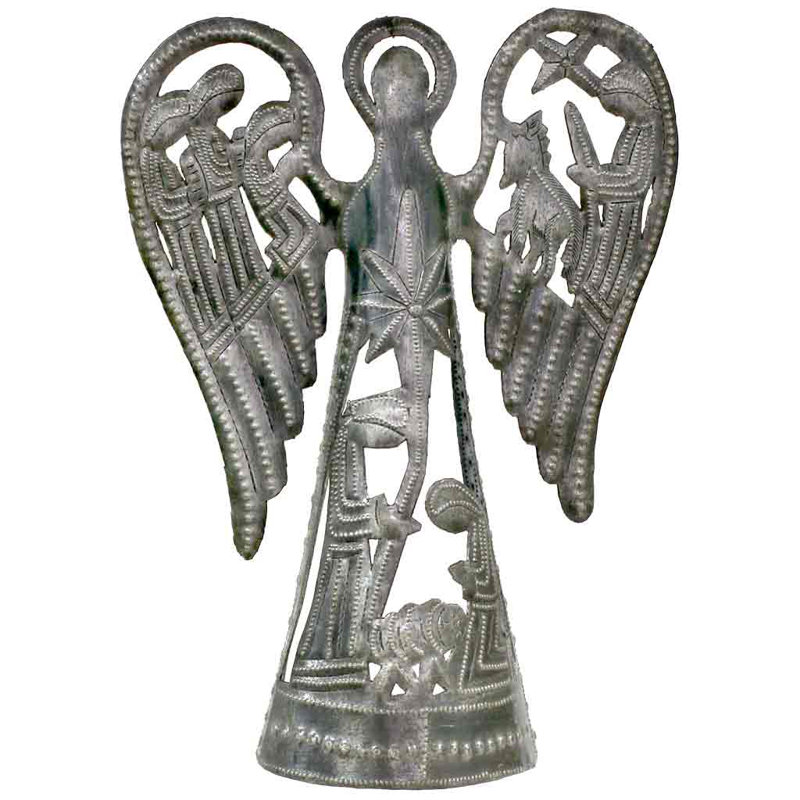 Ange en métal avec scène crèche