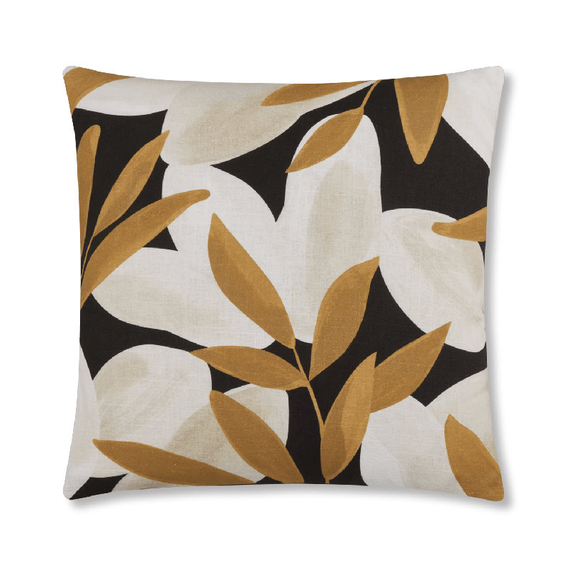 Cotton Square Cushion, Brown/Beige Leaves