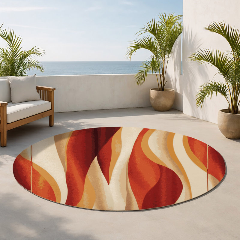Tapis intérieur et extérieur Crimson Drift, Rond 5 pi
