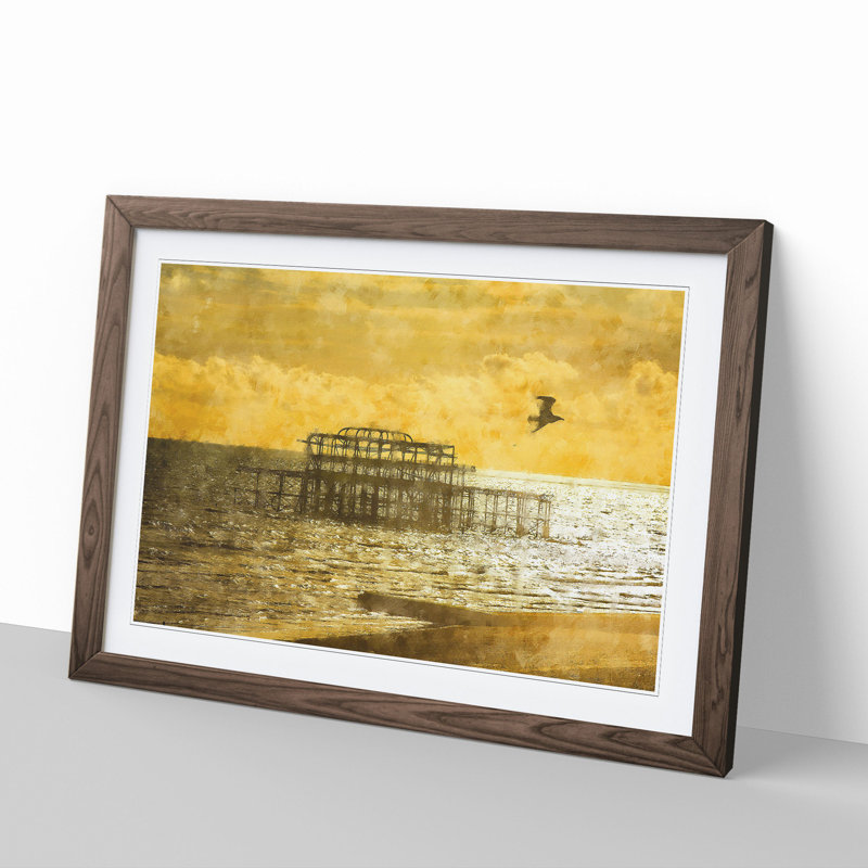 Brighton West Pier at Sunset - Picture Frame Painting, Walnut, 48cm H x 65cm W x 2cm D