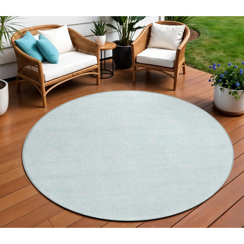 Tapis intérieur / extérieur rond lavable bleu ciel et ivoire HomeRoots 8 pi