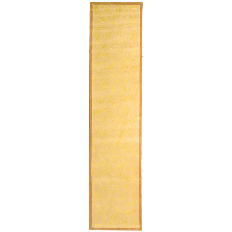 French Tapis Hand Tufted Silk And Wool Floral Rug, Runner 2'3" x 12', Brown/Gold