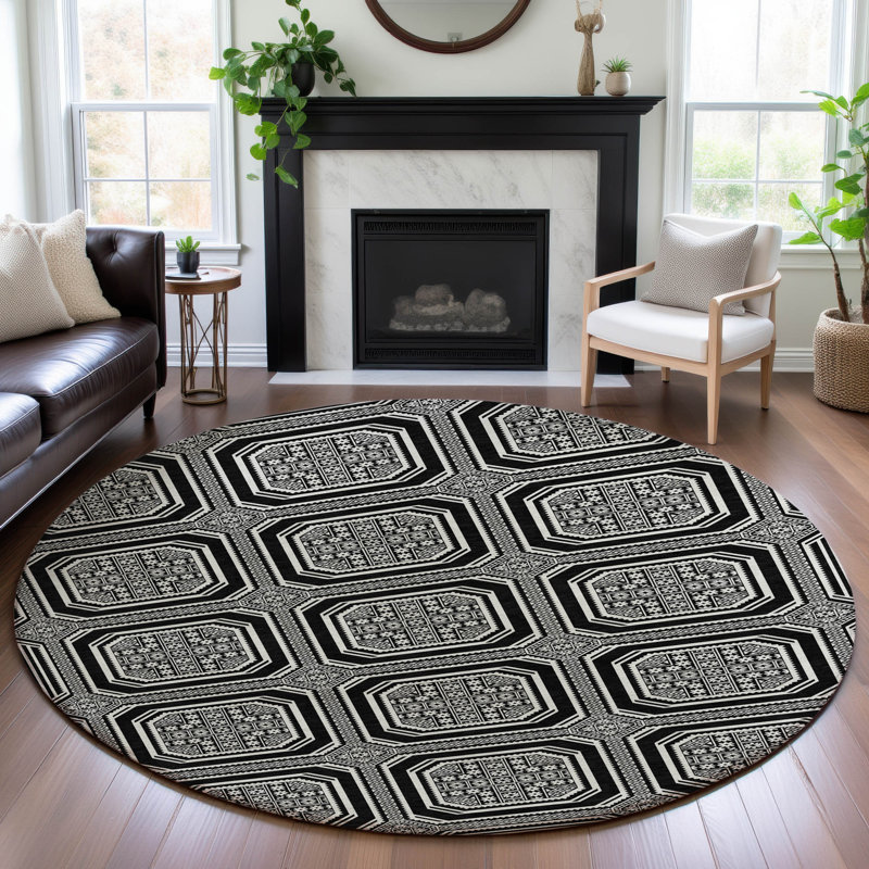 Premium Machine Washable Elize AMF1451 Geometric Rug, Round 8'