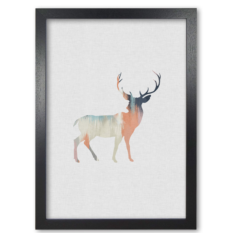 Pastel Deer I - Print, 85 cm H x 60 cm W x 5 cm D, Black Grain Frame