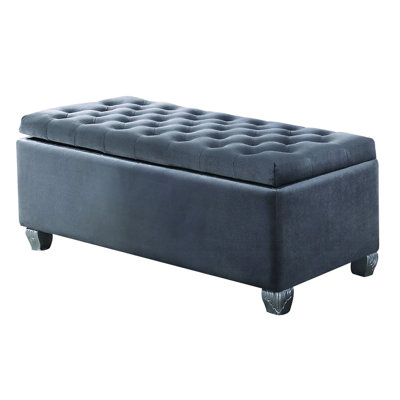 Gray Rectangular Backless Armless Storage Bench With Fully Padded Velvet Seating Surface, Eucalyptus Wood Frame, Rubber Kd Legs, 300Lbs Load Capacity Estimate, 16" Seat Depth, 19" Level Seating,