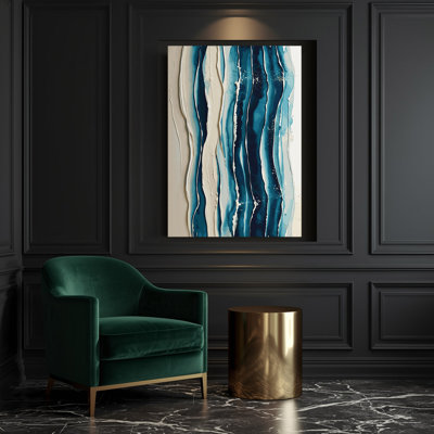 DiagonalStripes Sea Blue Cream Grey Canvas Wall Art
