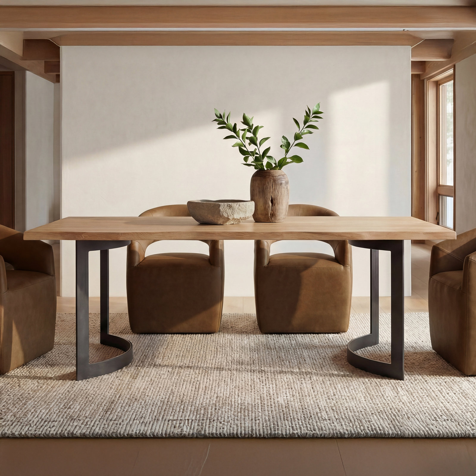 Barrow Rolling Dining Chair Tan Leather