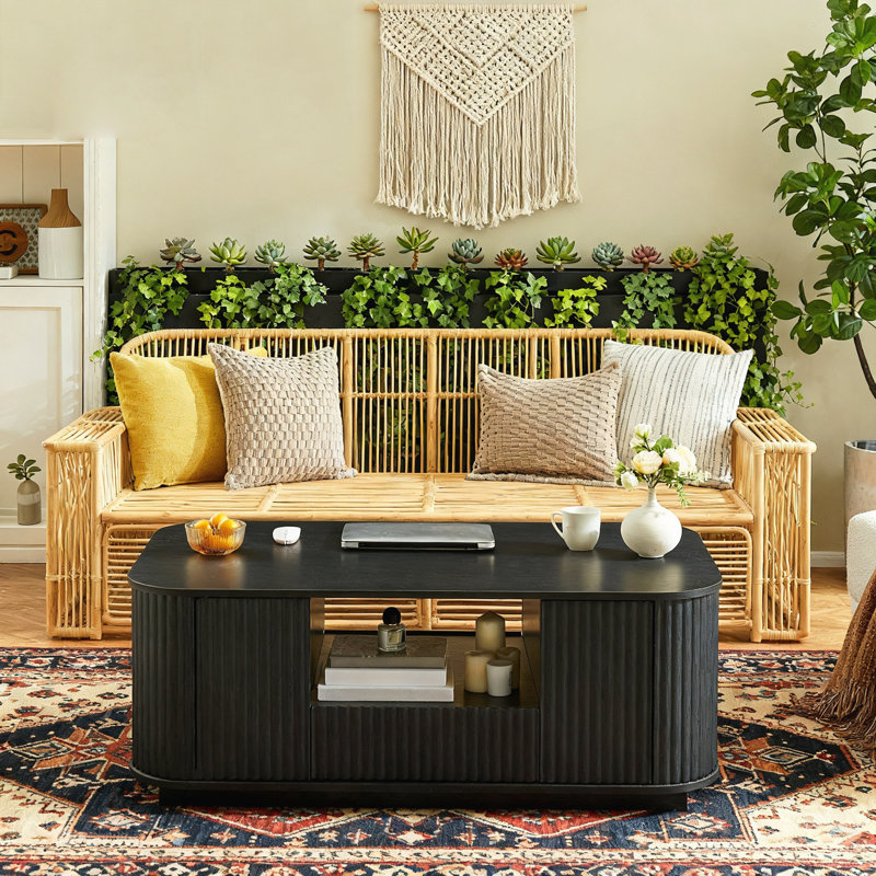 Table basse avec tiroirs et compartiments de rangement, Noir