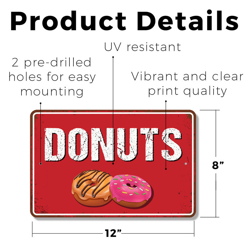 Enseigne en plastique 8 po x 12 po Donuts Street