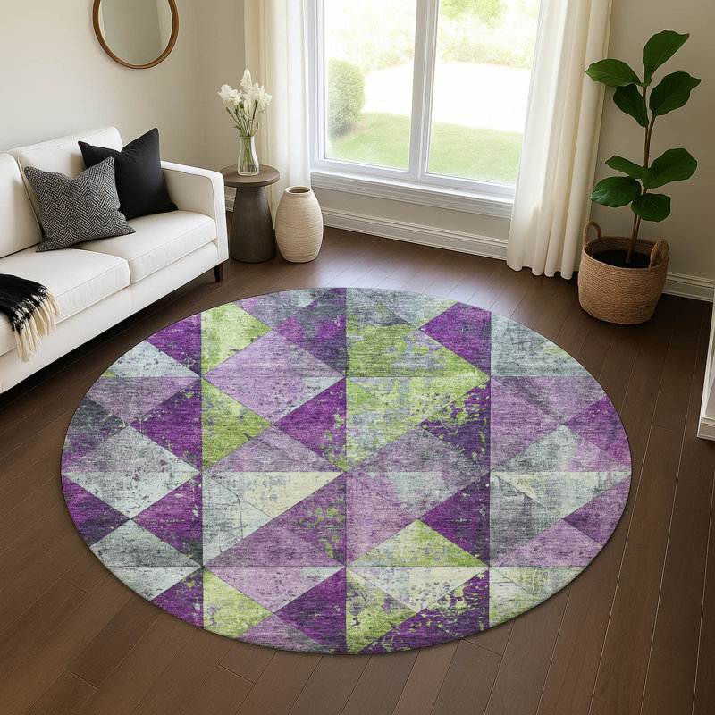 Premium Machine Washable Varroville AMF1721 Geometric Rug, Round 8'