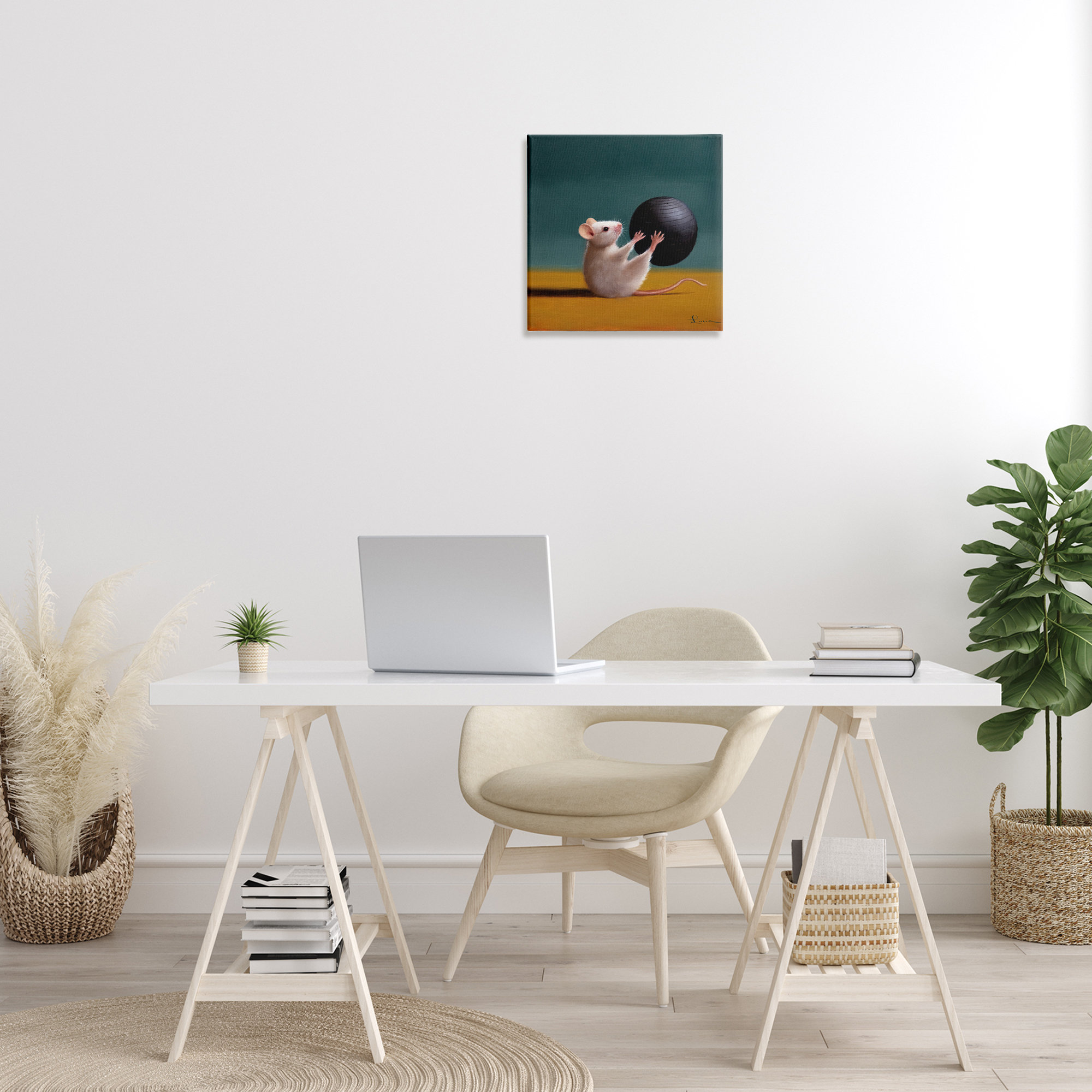 Winston Porter Mouse with Exercise Ball Canvas Wall Art by Lucia