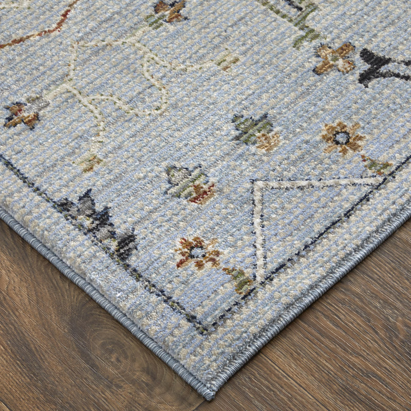 Claymore traditionnel floral et botanique, bleu / vert / ivoire, Tapis de couloir 2 pi 6 po x 7 pi 3 po